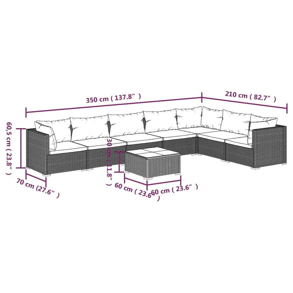 8 Piece Garden Lounge Set with Cushions Poly Rattan Brown 3101755