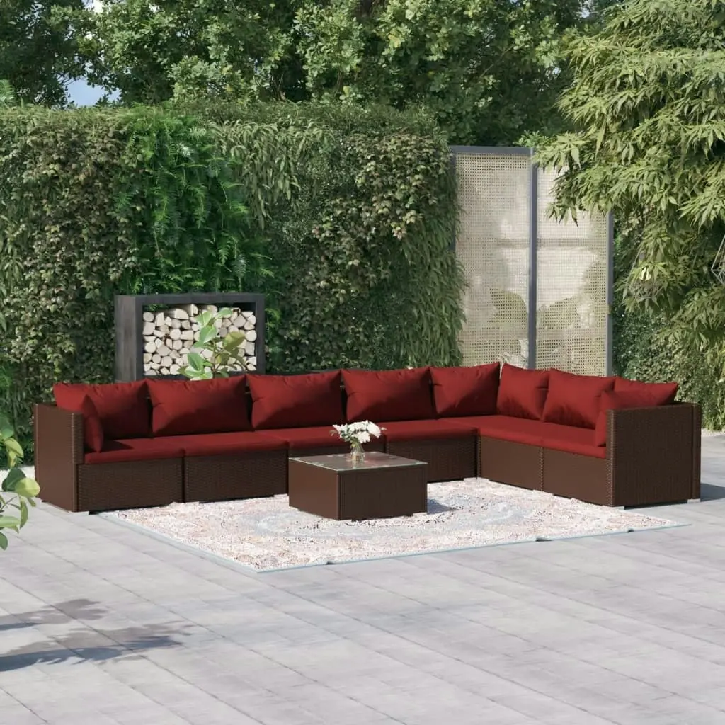 8 Piece Garden Lounge Set with Cushions Poly Rattan Brown 3101755