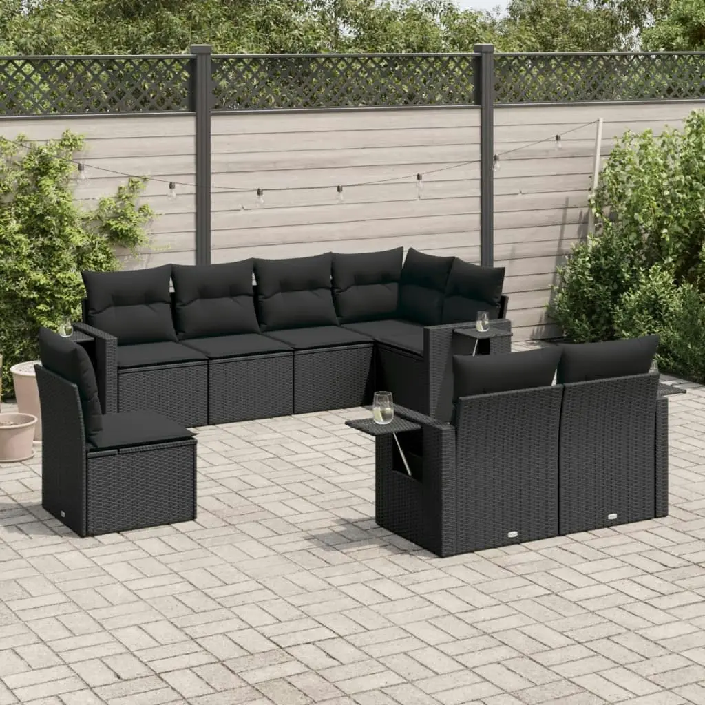 8 Piece Garden Sofa Set with Cushions Black Poly Rattan 3252772