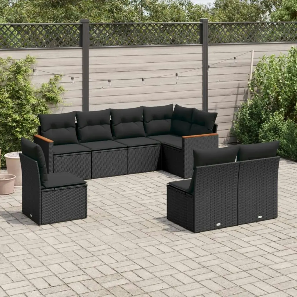 8 Piece Garden Sofa Set with Cushions Black Poly Rattan 3258443