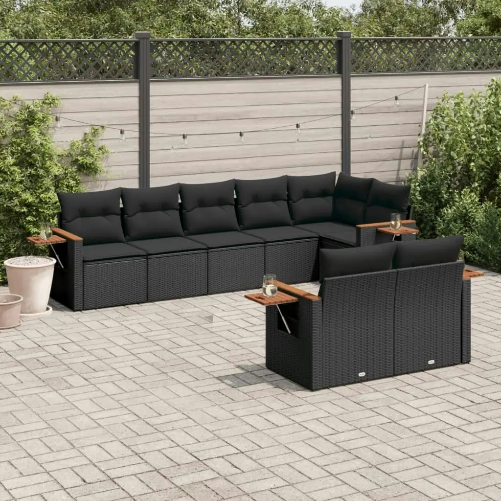 8 Piece Garden Sofa Set with Cushions Black Poly Rattan 3259388