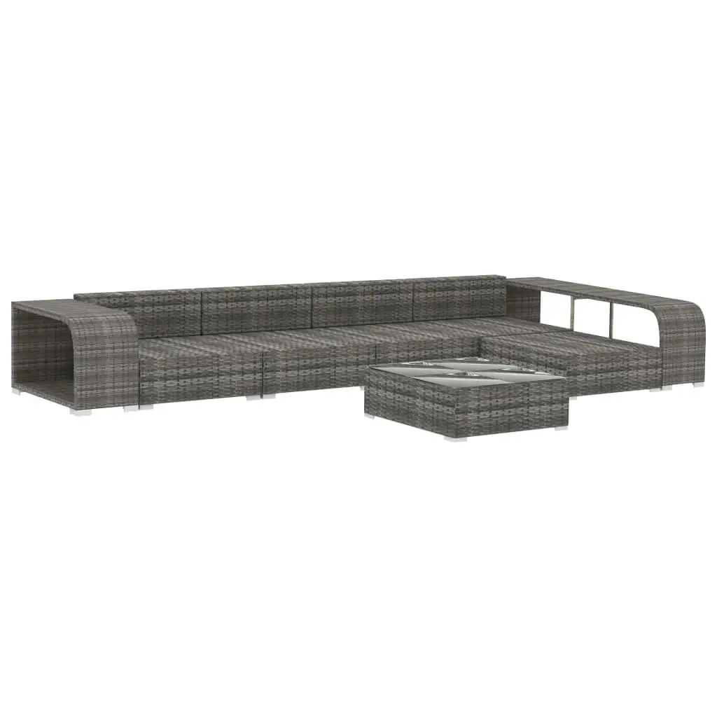 8 Piece Garden Lounge Set with Cushions Poly Rattan Grey 46820