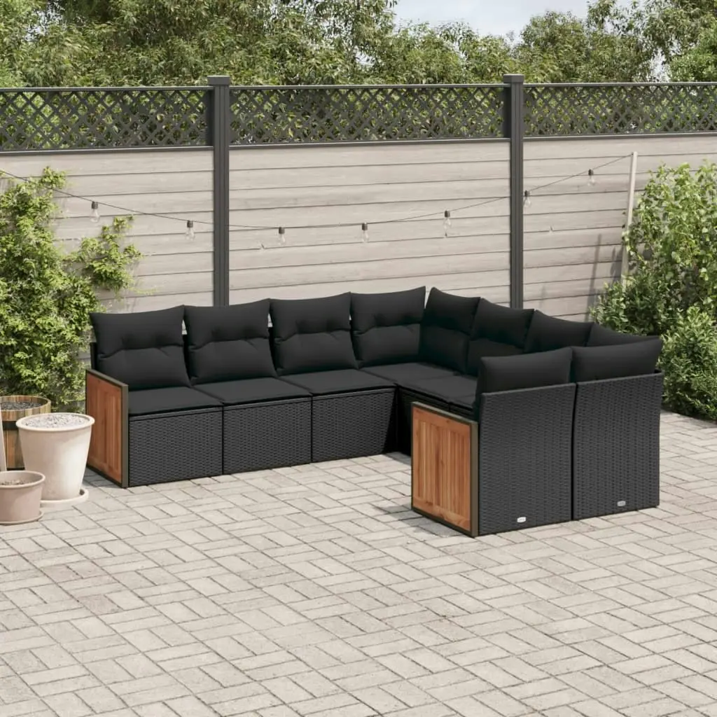 8 Piece Garden Sofa Set with Cushions Black Poly Rattan 3228232