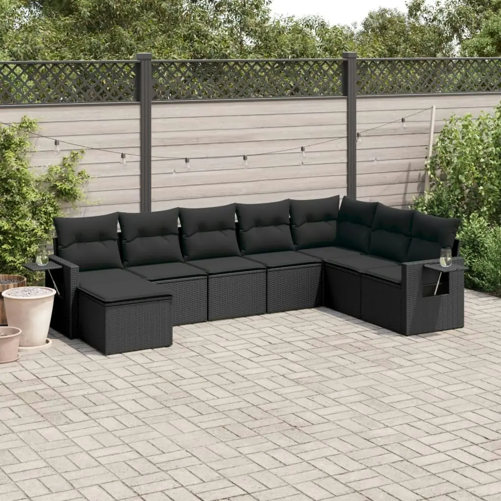 8 Piece Garden Sofa Set with Cushions Black Poly Rattan 3220554