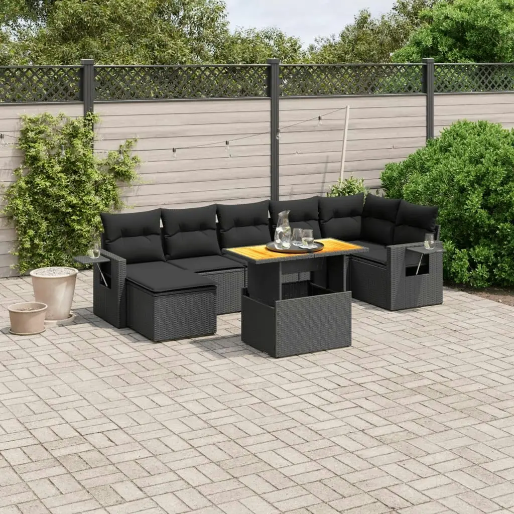 8 Piece Garden Sofa Set with Cushions Black Poly Rattan 3271860