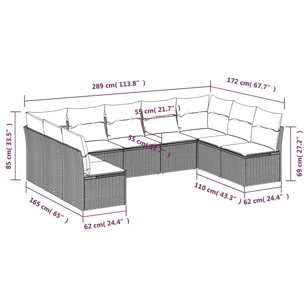 9 Piece Garden Sofa Set with Cushions Black Poly Rattan 3218065