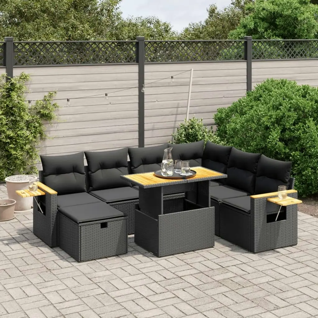 8 Piece Garden Sofa Set with Cushions Black Poly Rattan 3276156