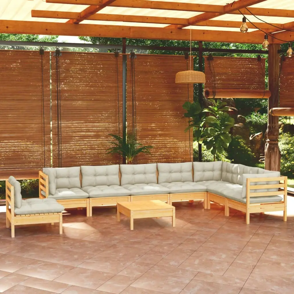 9 Piece Garden Lounge Set with Cream Cushions Solid Pinewood 3096737