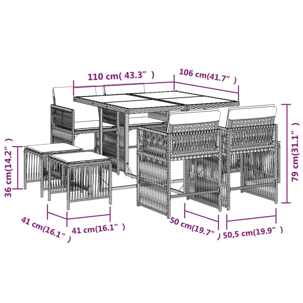 9 Piece Garden Dining Set with Cushions Light Grey Poly Rattan 3211679