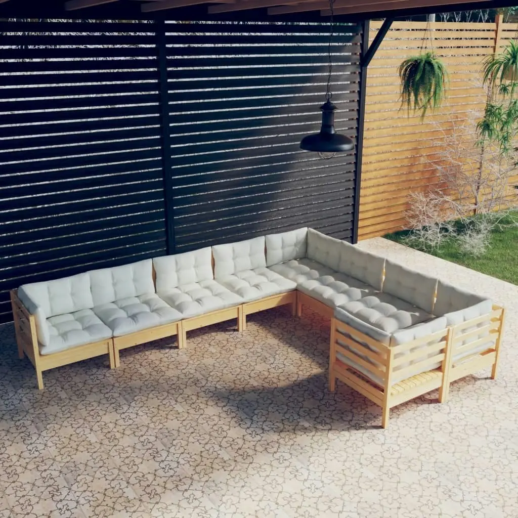 9 Piece Garden Lounge Set with Cream Cushions Pinewood 3096983