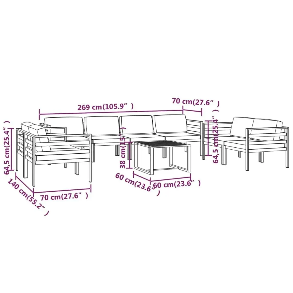 9 Piece Garden Lounge Set with Cushions Aluminium Anthracite 3107799