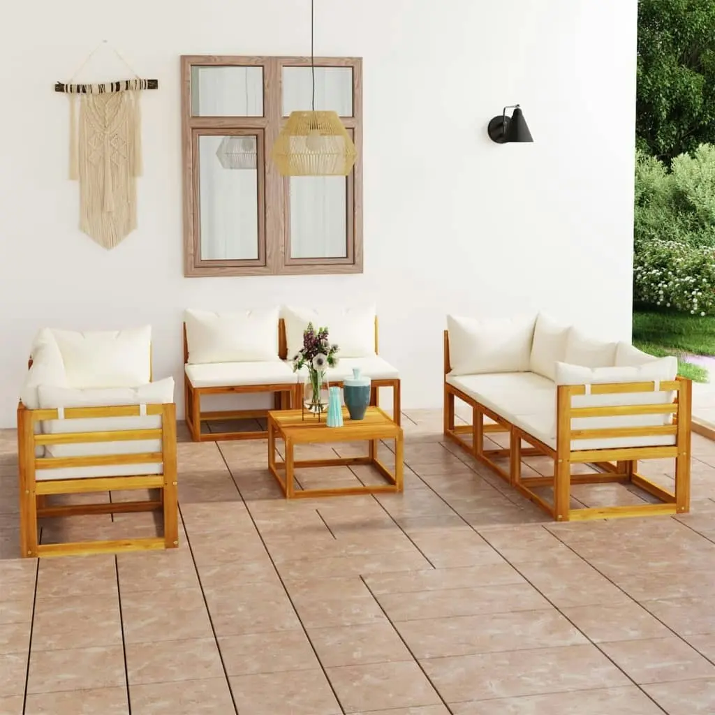 9 Piece Garden Lounge Set with Cushion Cream Solid Acacia Wood 3057642