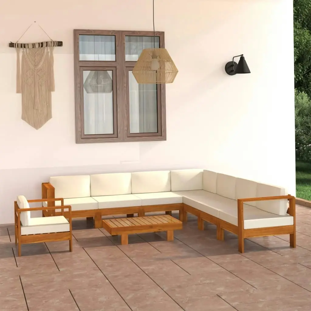 9 Piece Garden Lounge Set with Cream White Cushions Acacia Wood 3057941