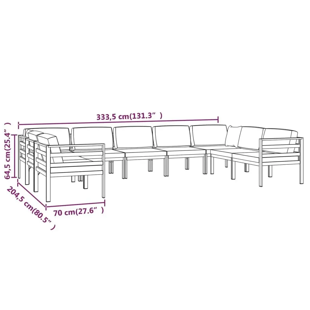 9 Piece Garden Lounge Set with Cushions Aluminium Anthracite 3107814