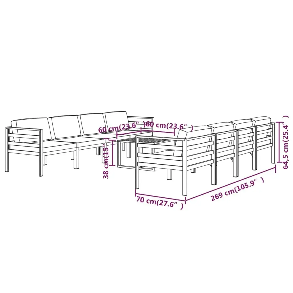 9 Piece Garden Lounge Set with Cushions Aluminium Anthracite 3107807