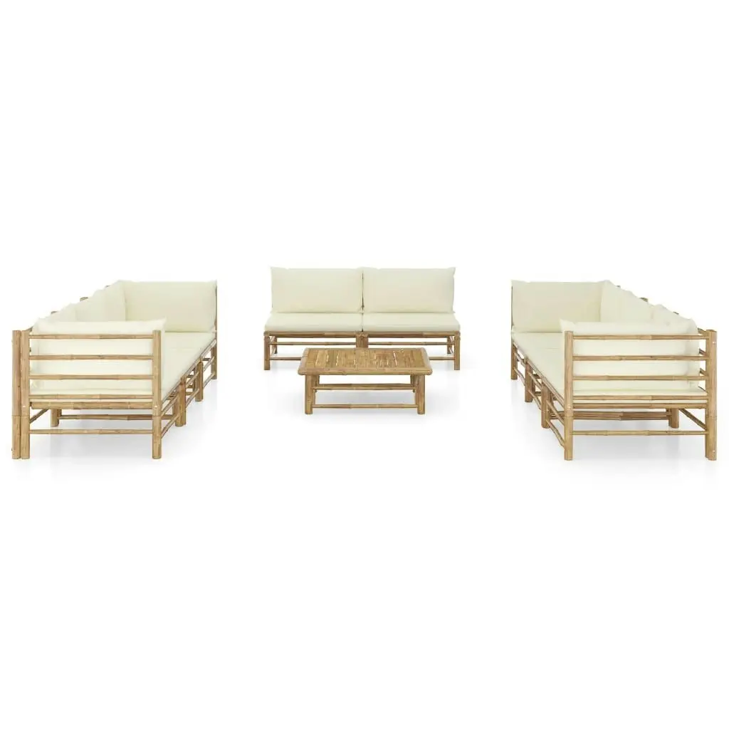 9 Piece Garden Lounge Set with Cream White Cushions Bamboo 3058211