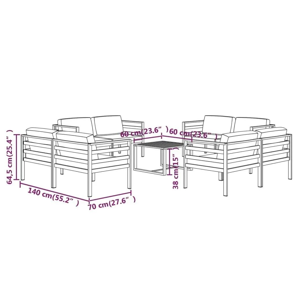 9 Piece Garden Lounge Set with Cushions Aluminium Anthracite 3107830