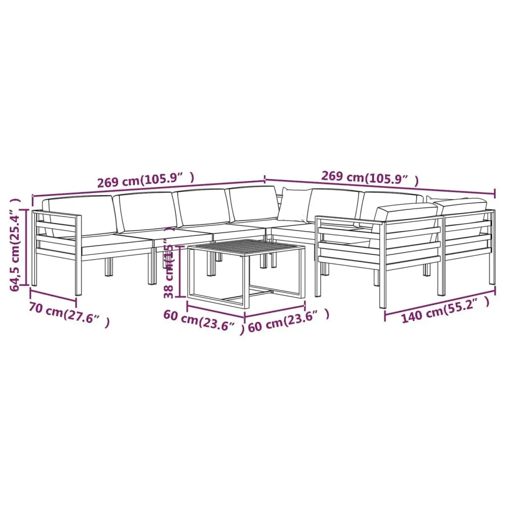 9 Piece Garden Lounge Set with Cushions Aluminium Anthracite 3107821