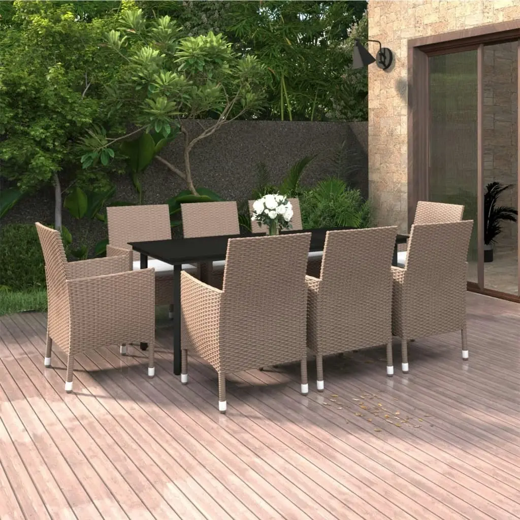 9 Piece Garden Dining Set with Cushions Poly Rattan and Glass 3099708