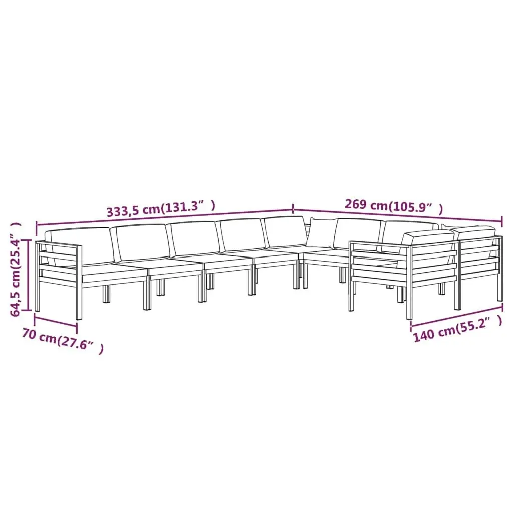 9 Piece Garden Lounge Set with Cushions Aluminium Anthracite 3107823