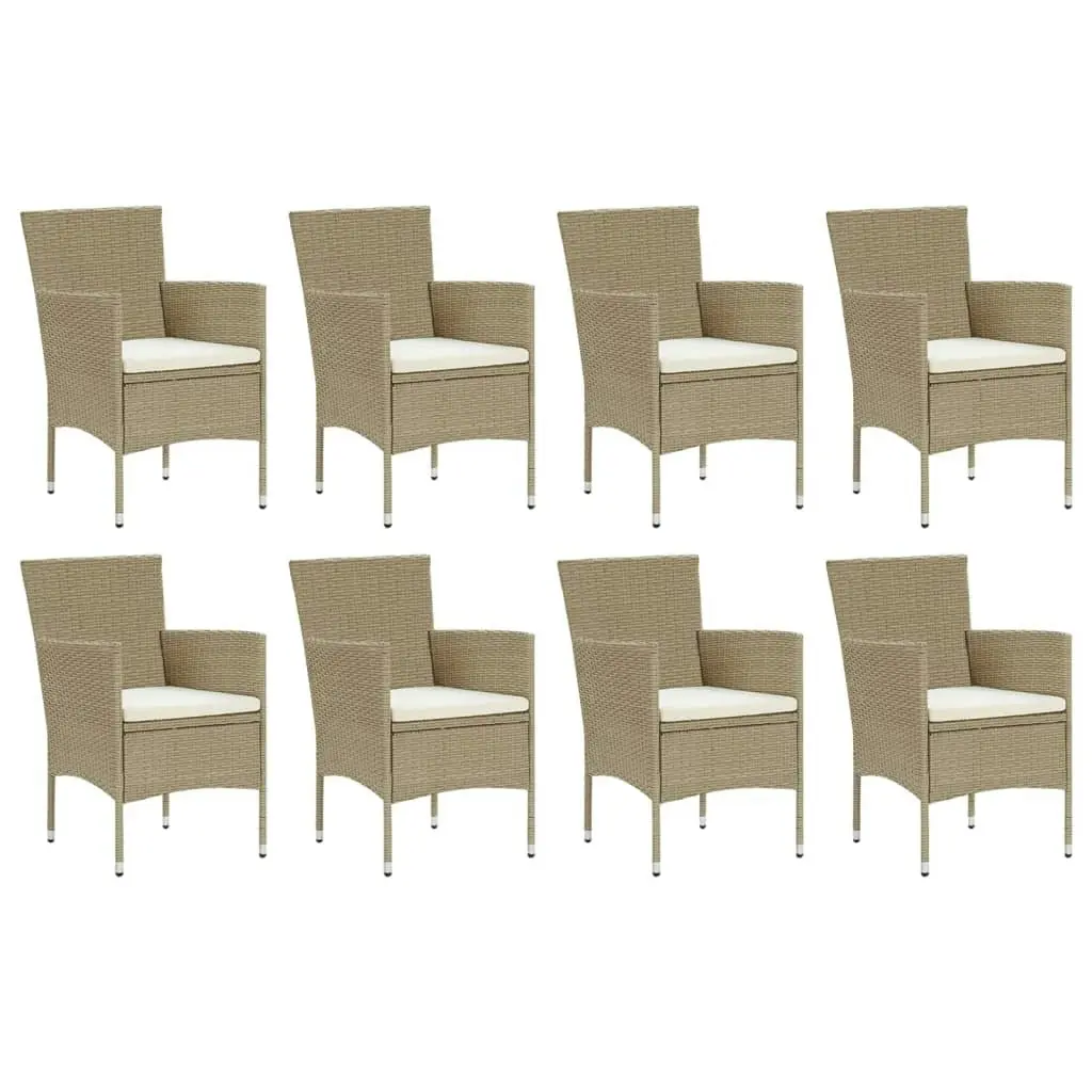 9 Piece Garden Dining Set with Cushions Poly Rattan Beige 3094990