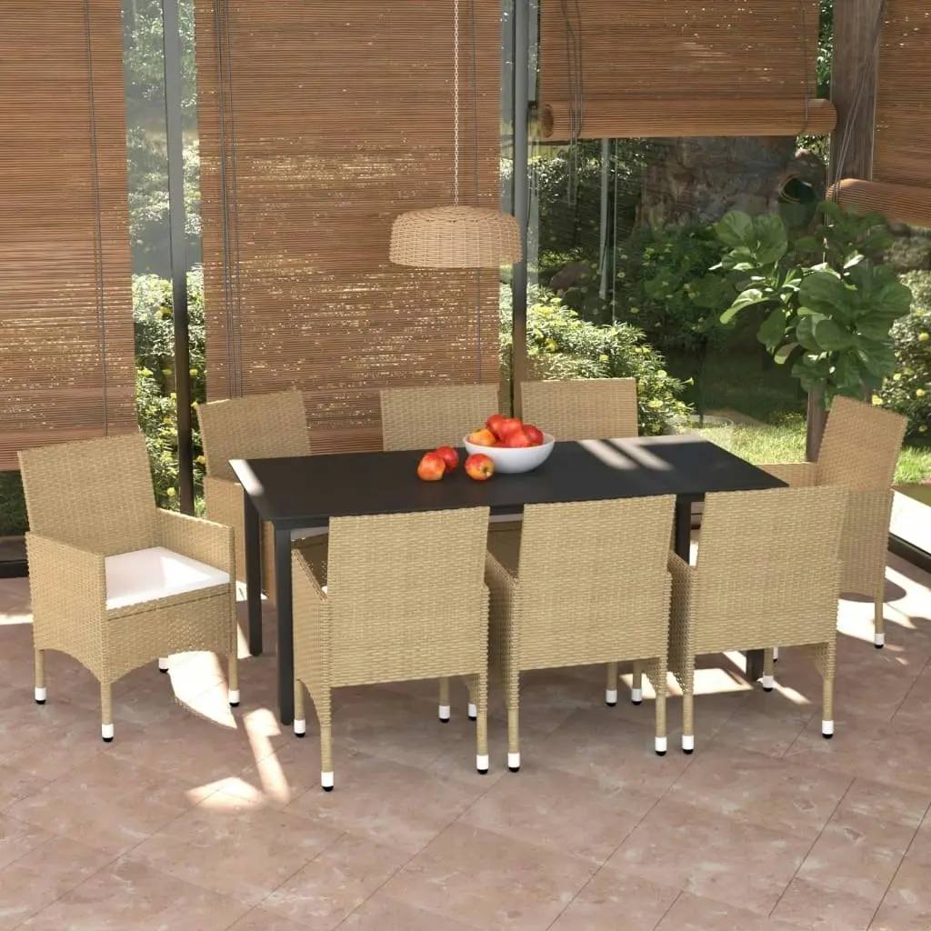 9 Piece Garden Dining Set with Cushions Poly Rattan Beige 3094990