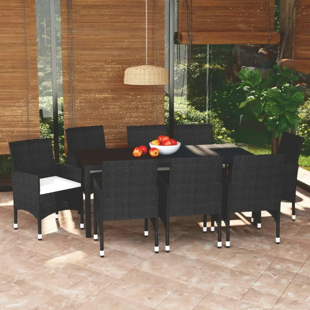 9 Piece Garden Dining Set with Cushions Poly Rattan Black 3095014