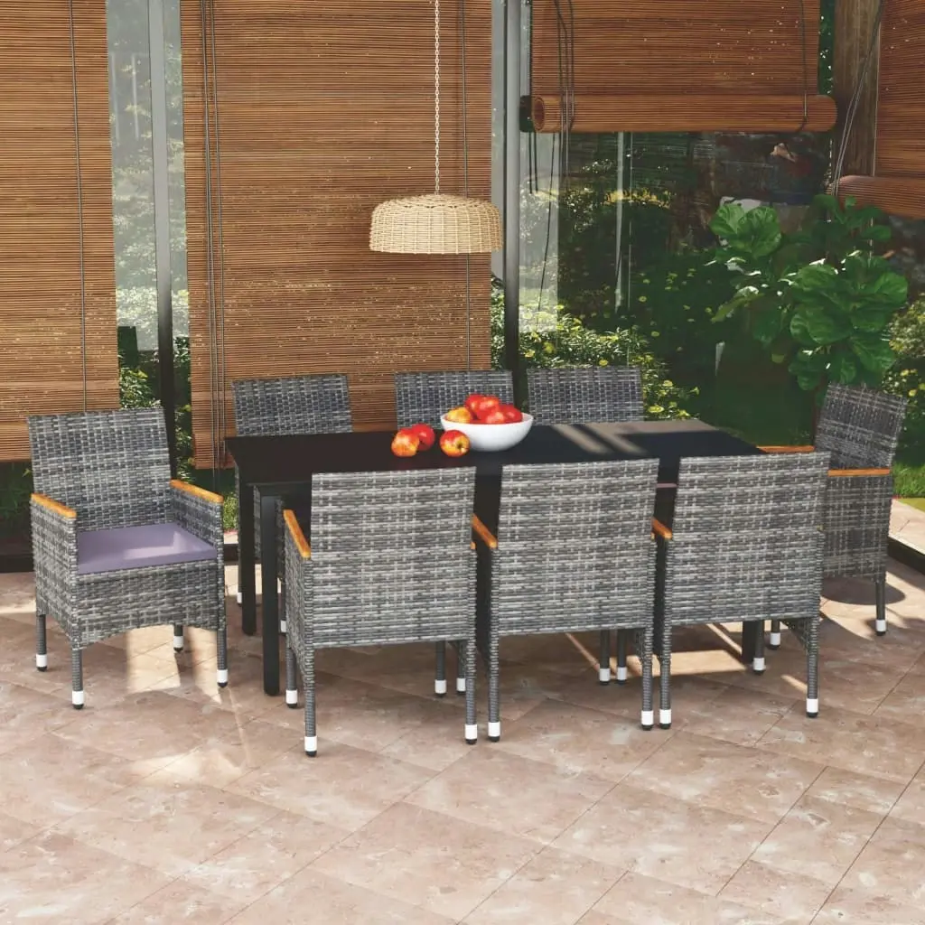 9 Piece Garden Dining Set with Cushions Poly Rattan Grey 3095008