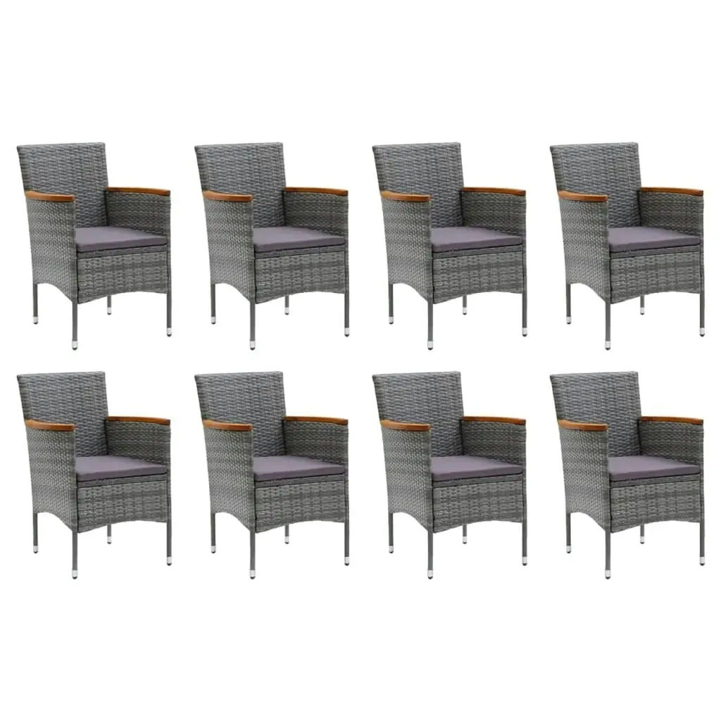 9 Piece Garden Dining Set with Cushions Poly Rattan Grey 3095008