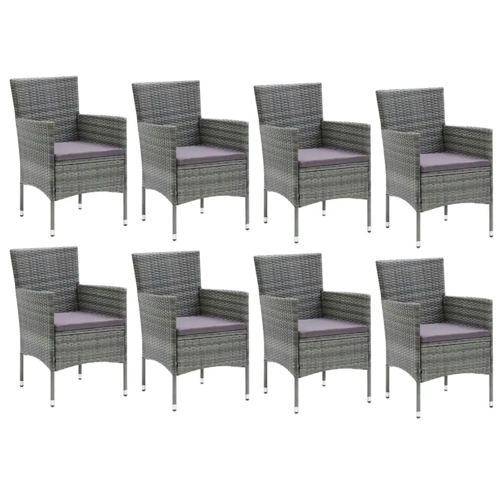 9 Piece Garden Dining Set with Cushions Poly Rattan Grey 3095026