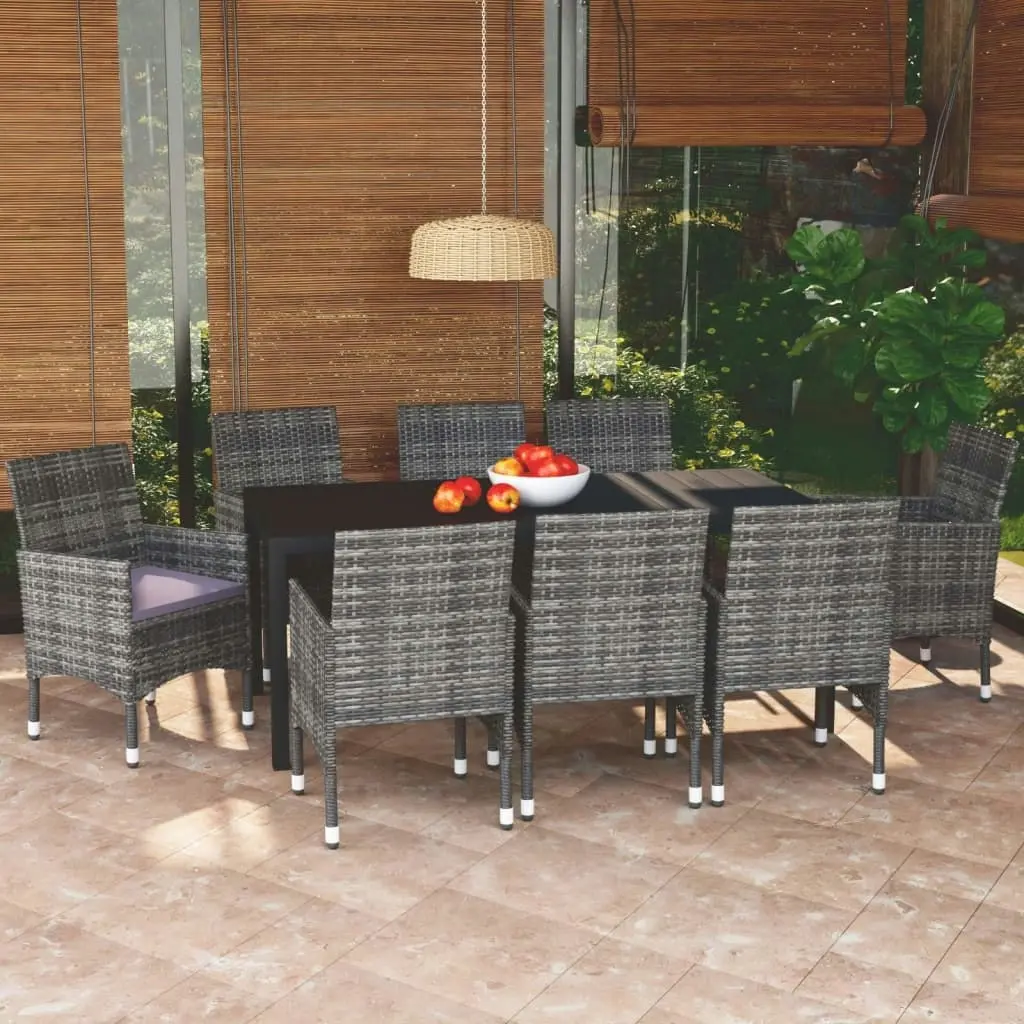 9 Piece Garden Dining Set with Cushions Poly Rattan Grey 3095026