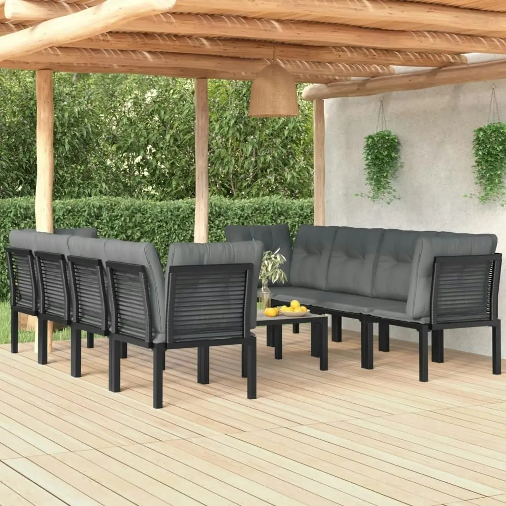 9 Piece Garden Lounge Set Black and Grey Poly Rattan 3187735