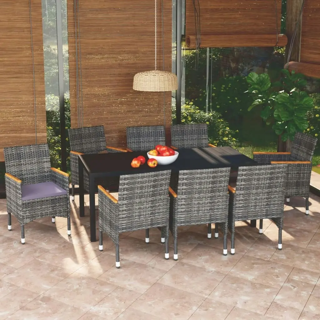 9 Piece Garden Dining Set with Cushions Poly Rattan Grey 3095032