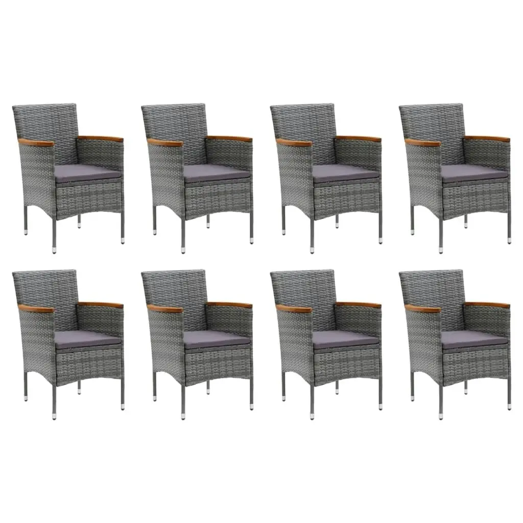 9 Piece Garden Dining Set with Cushions Poly Rattan Grey 3095032