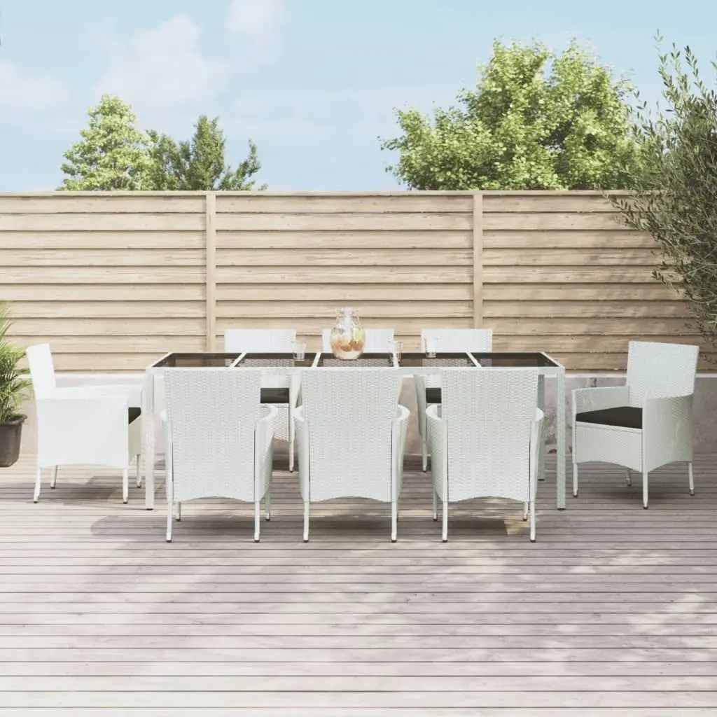 9 Piece Garden Dining Set with Cushions White Poly Rattan 3187346