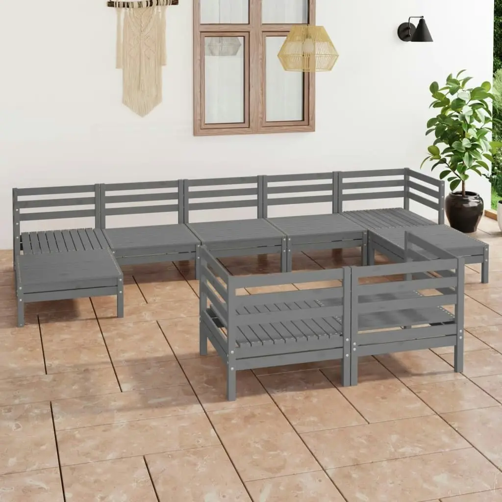 9 Piece Garden Lounge Set Grey Solid Pinewood 3083376