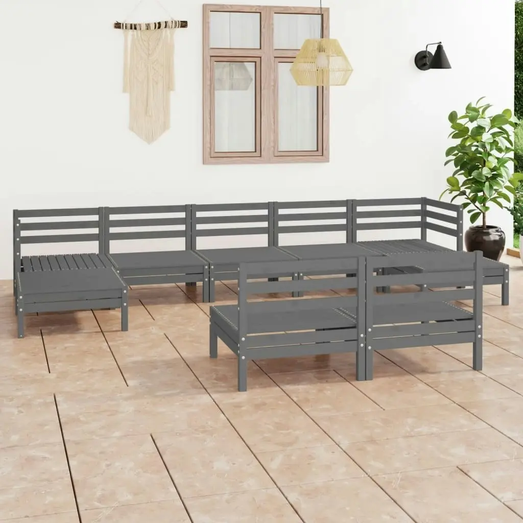 9 Piece Garden Lounge Set Grey Solid Pinewood 3083356