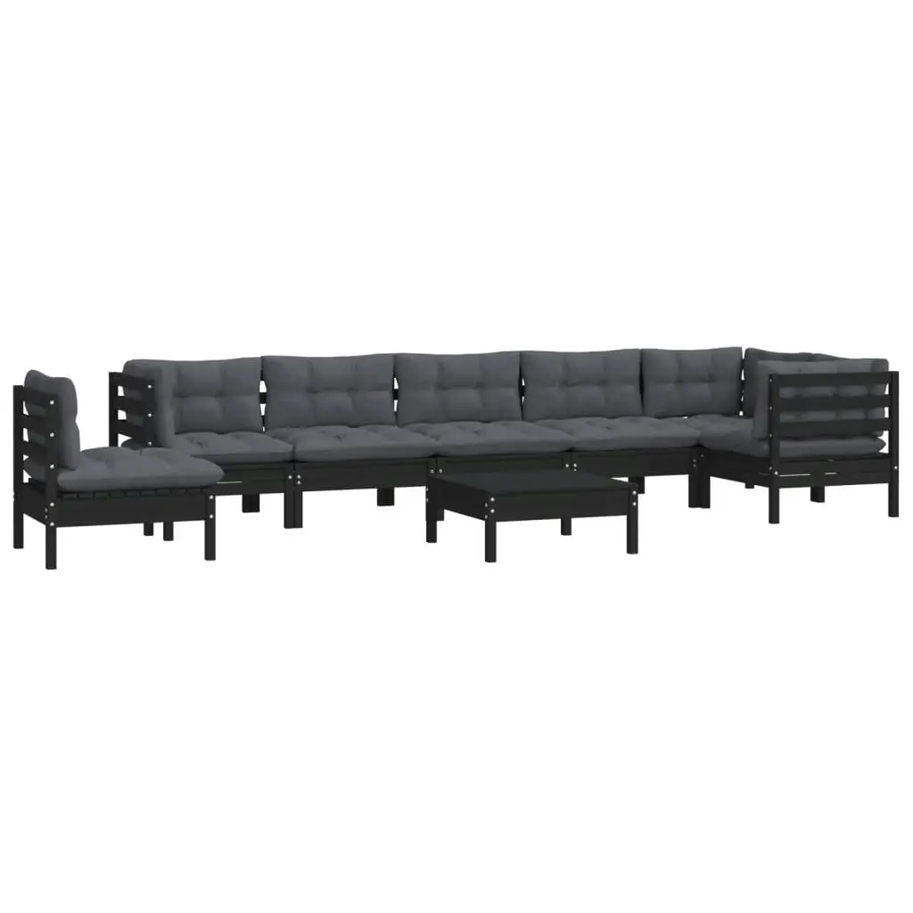 9 Piece Garden Lounge Set with Cushions Black Solid Pinewood 3096741