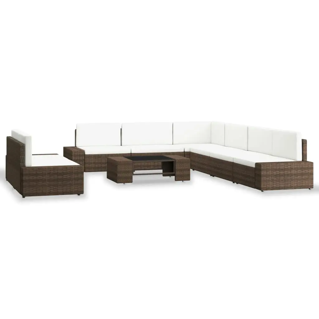 9 Piece Garden Lounge Set Poly Rattan Brown 3054597