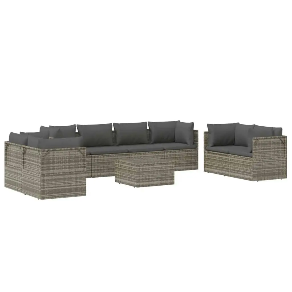 9 Piece Garden Lounge Set with Cushions Grey Poly Rattan 3157500