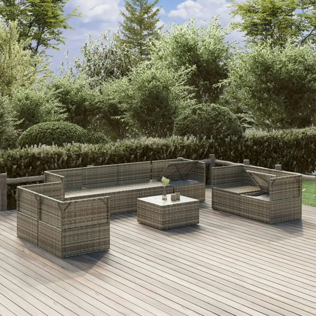 9 Piece Garden Lounge Set with Cushions Grey Poly Rattan 3157500