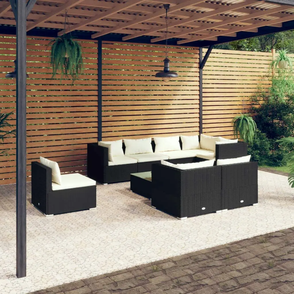 9 Piece Garden Lounge Set with Cushions Poly Rattan Black 3102615