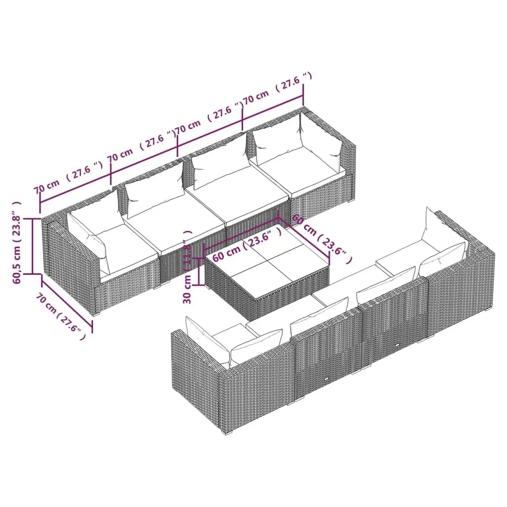 9 Piece Garden Lounge Set with Cushions Poly Rattan Black 3101512