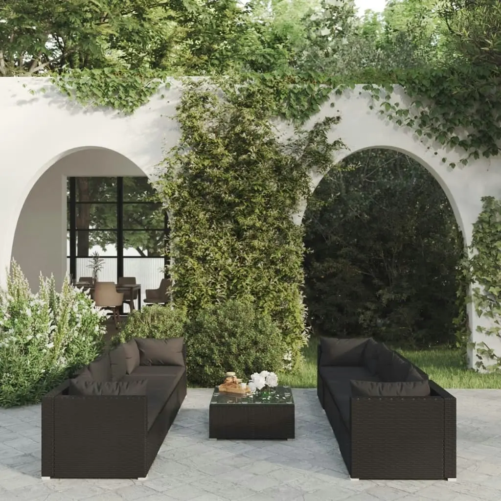 9 Piece Garden Lounge Set with Cushions Poly Rattan Black 3101512