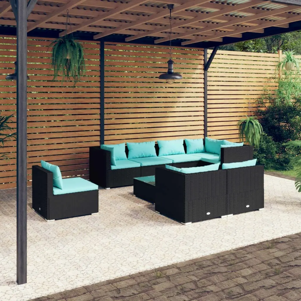 9 Piece Garden Lounge Set with Cushions Poly Rattan Black 3102617