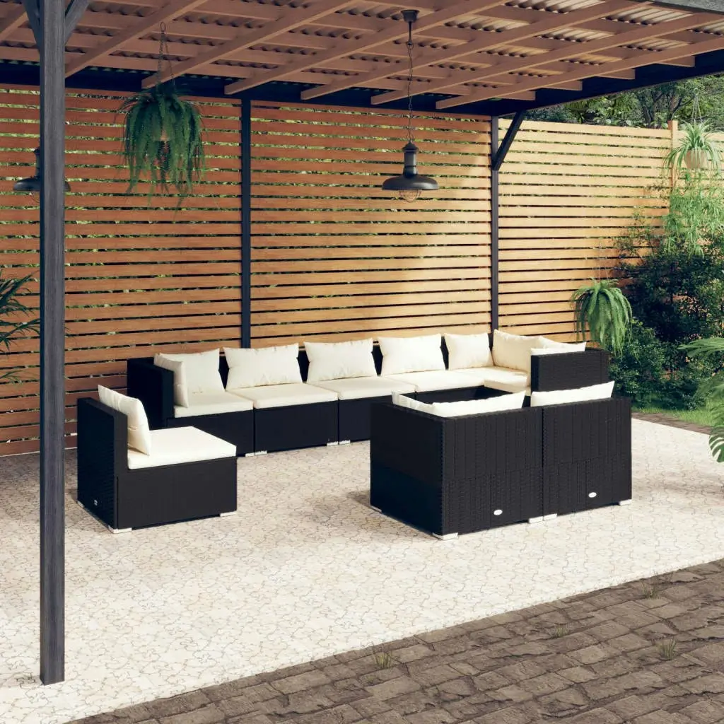 9 Piece Garden Lounge Set with Cushions Poly Rattan Black 3102623