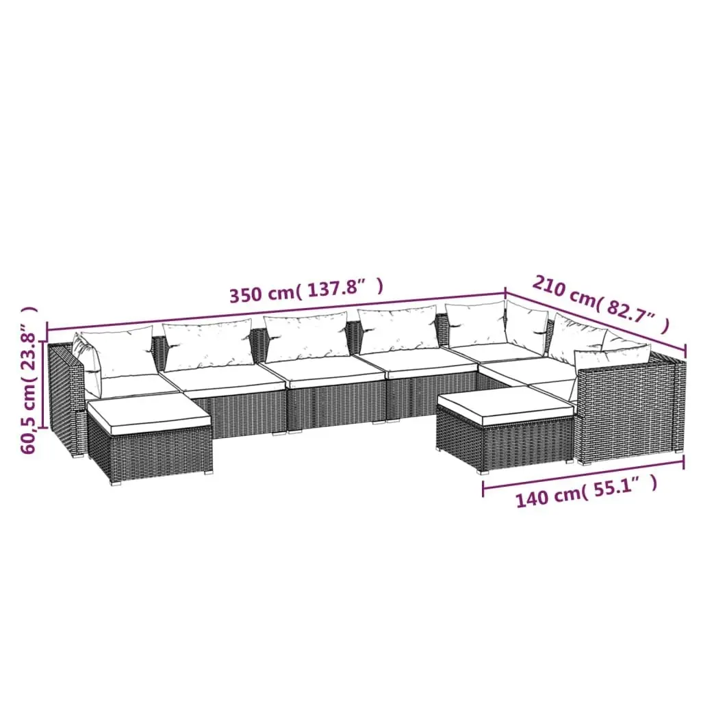 9 Piece Garden Lounge Set with Cushions Poly Rattan Brown 3102675