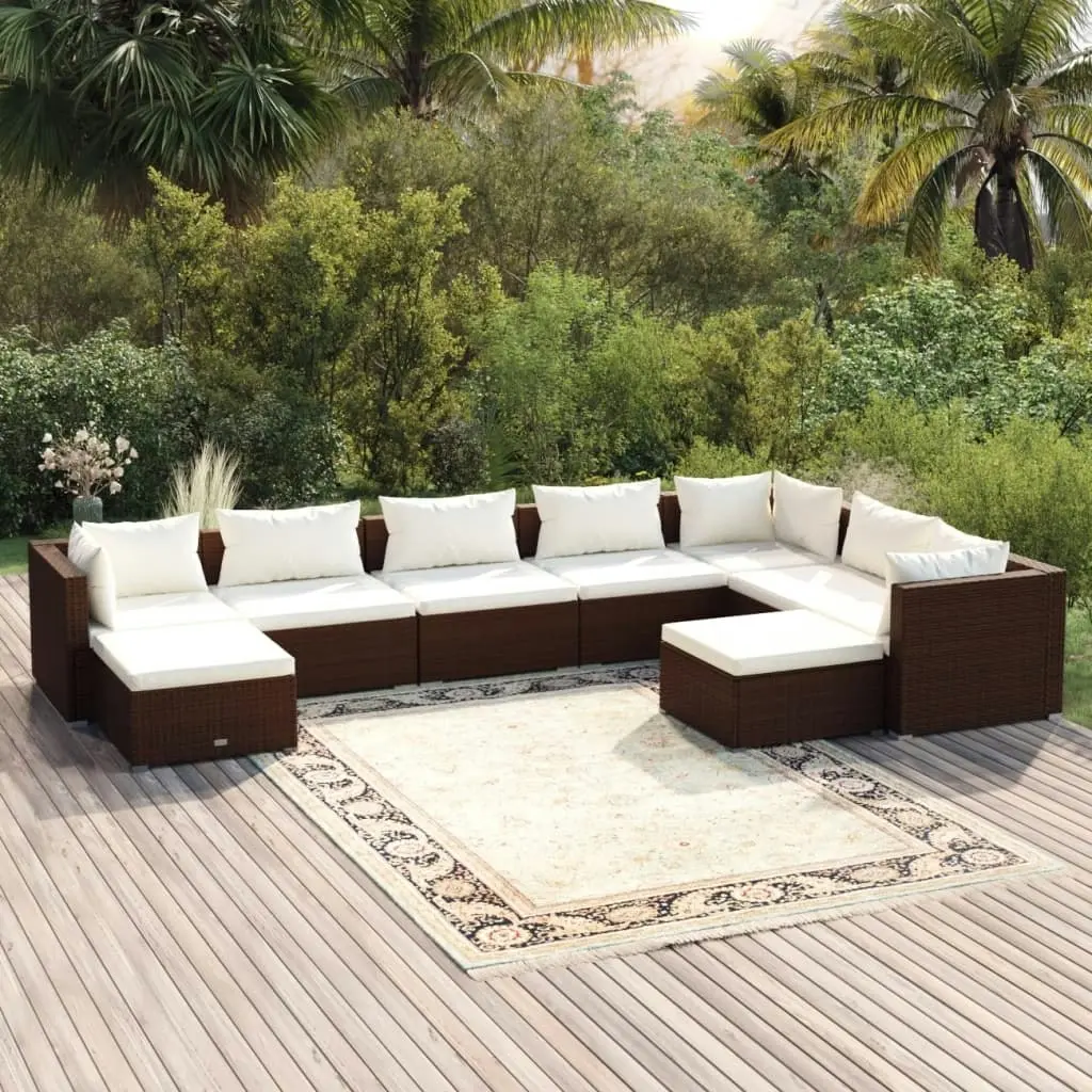 9 Piece Garden Lounge Set with Cushions Poly Rattan Brown 3102674