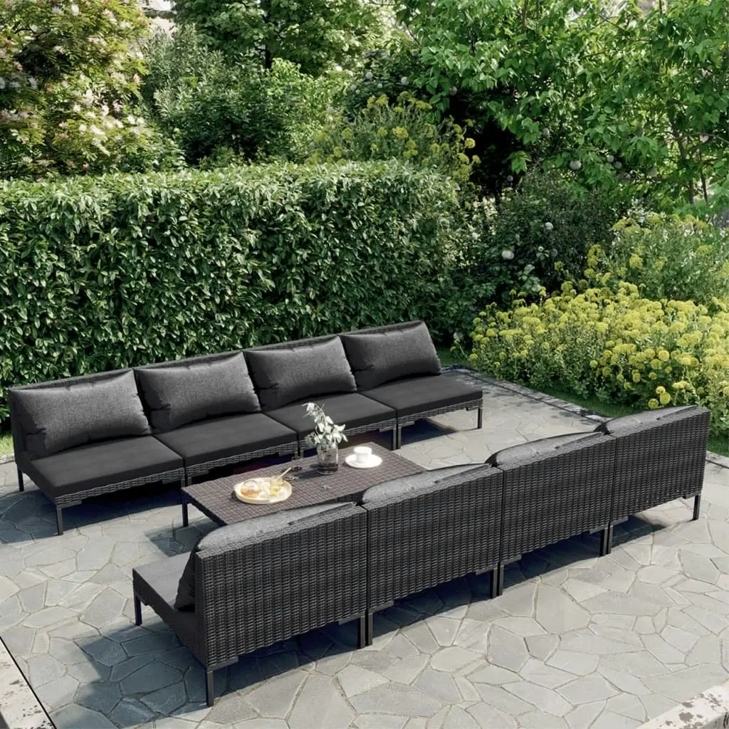 9 Piece Garden Lounge Set with Cushions Poly Rattan Dark Grey 3099797