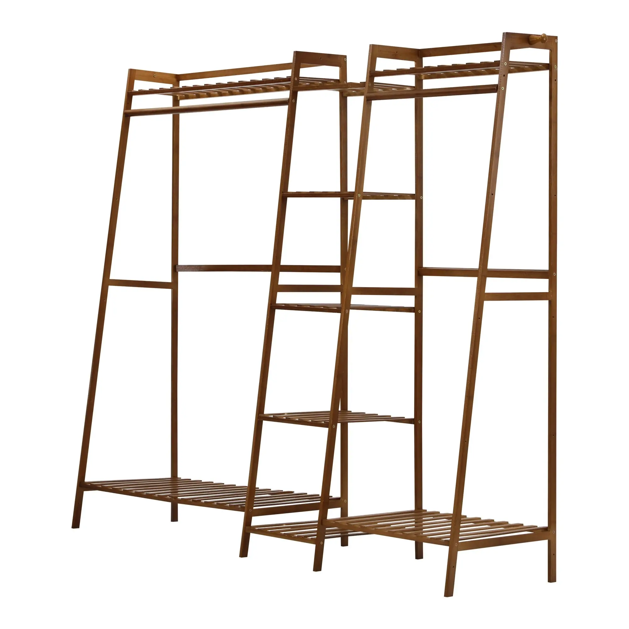 Oikiture Clothes Rack Open Wardrobe Garment Coat Hanging Rail Bamboo 9 Shelves